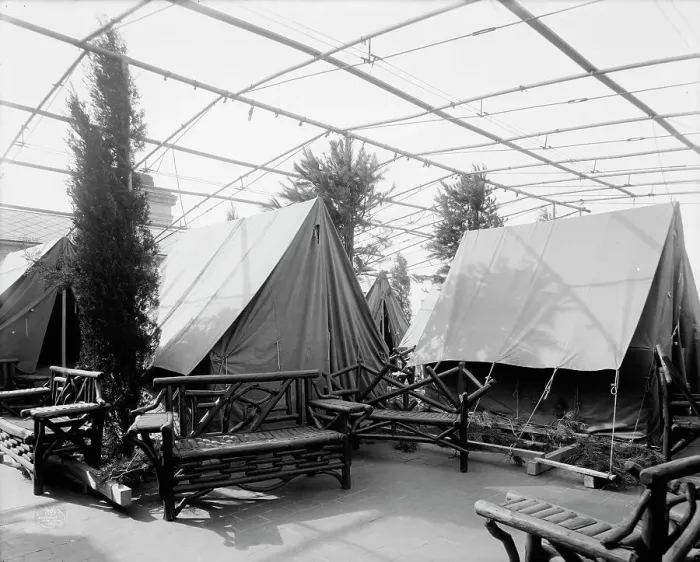 Framed Print : Tents on roof, Bellevue-Stratford, Philadelphia, Pa. c1907. Creator: Unknown Framed Print : Tents on roof, Bellevue-Stratford, Philadelphia, Pa. c1907. Creator: Unknown