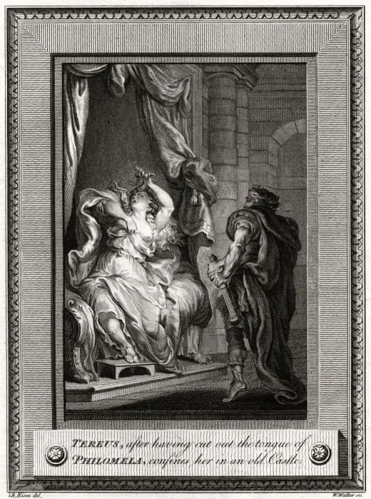 Framed Print : Tereus, after having cut the tongue of Philomela, confines her in an old Castle, 1776. Artist: W Walker Framed Print : Tereus, after having cut the tongue of Philomela, confines her in an old Castle, 1776. Artist: W Walker