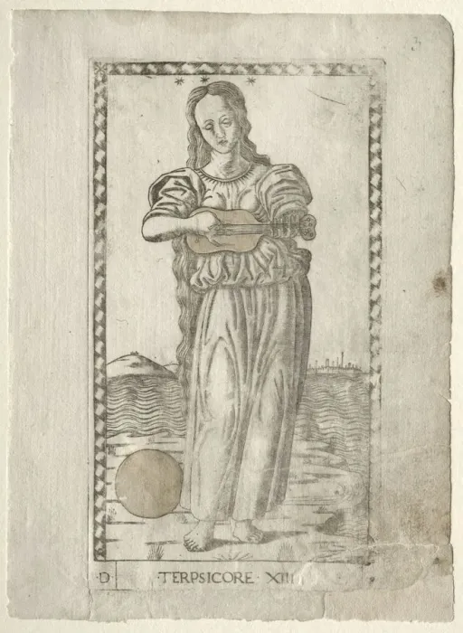 Framed Print : Terpsichore (dancing and song) (from the Tarocchi series D... ), before 1467. Creator Framed Print : Terpsichore (dancing and song) (from the Tarocchi series D... ), before 1467. Creator