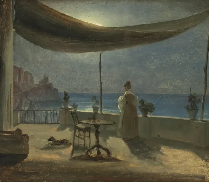 Framed Print : A Terrace in Amalfi in Moonlight, probably 1834. Creator: Thomas Fearnley Framed Print : A Terrace in Amalfi in Moonlight, probably 1834. Creator: Thomas Fearnley