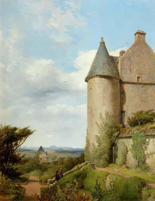 Framed Print : On the Terrace, Barra Castle, Aberdeenshire, 1854. Creator: James Cassie Framed Print : On the Terrace, Barra Castle, Aberdeenshire, 1854. Creator: James Cassie
