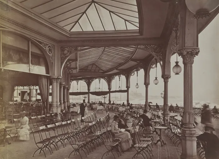 Framed Print : terrace, Kursaal, Ostend, between 1880-1890. Creator: Unknown Framed Print : terrace, Kursaal, Ostend, between 1880-1890. Creator: Unknown