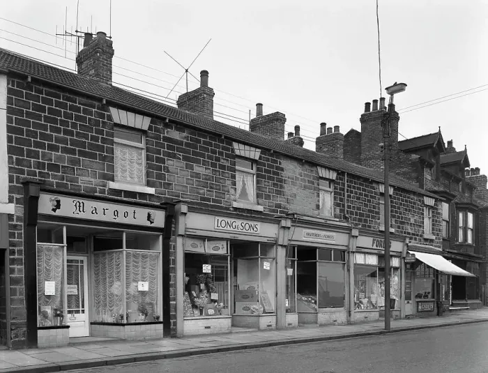 Framed Print : A terrace of late Vistorian shops in Bank Street, Mexborough, South Yorkshire, 1963 Framed Print : A terrace of late Vistorian shops in Bank Street, Mexborough, South Yorkshire, 1963