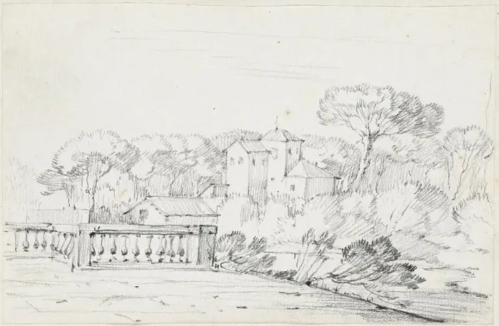 Framed Print : Terrace by a River with a Villa and Trees Beyond, 1744 / 1750. Creator: Joseph-Marie Vien the Elder Framed Print : Terrace by a River with a Villa and Trees Beyond, 1744 / 1750. Creator: Joseph-Marie Vien the Elder