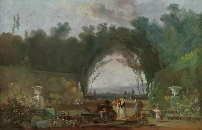 Framed Print : Terrace in the Saint-Cloud park, 1780s. Creator: Louis Gabriel Moreau Framed Print : Terrace in the Saint-Cloud park, 1780s. Creator: Louis Gabriel Moreau