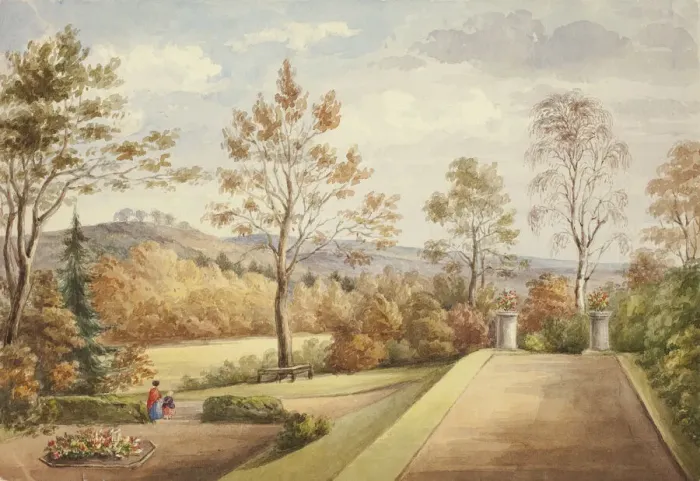 Framed Print : Terrace at Wentworth Castle, November 1848. Creator: Elizabeth Murray
