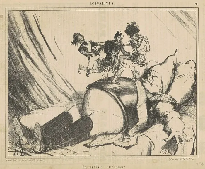 Framed Print : Un terrible cauchemar, 19th century. Creator: Honore Daumier Framed Print : Un terrible cauchemar, 19th century. Creator: Honore Daumier