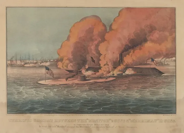 Framed Print : Terrific Combat Between the Monitor 2 Guns & Merrimac Framed Print : Terrific Combat Between the Monitor 2 Guns & Merrimac