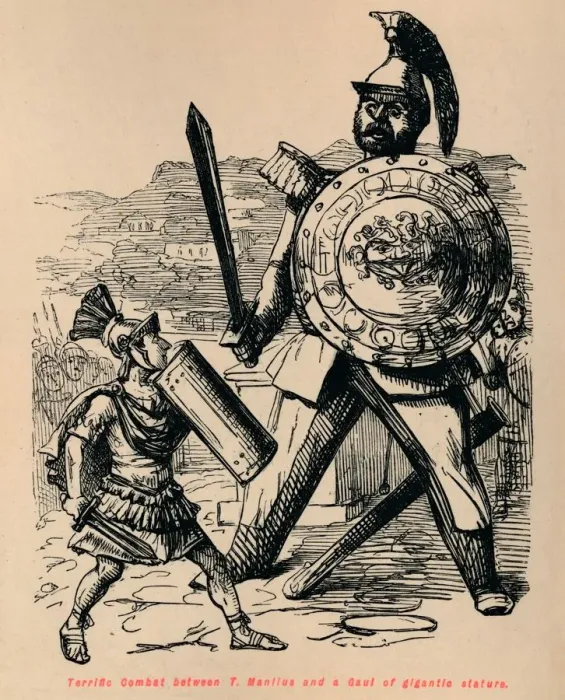 Framed Print : Terrific Combat between T Manlius and a Gaul of gigantic stature, 1852. Artist: John Leech Framed Print : Terrific Combat between T Manlius and a Gaul of gigantic stature, 1852. Artist: John Leech
