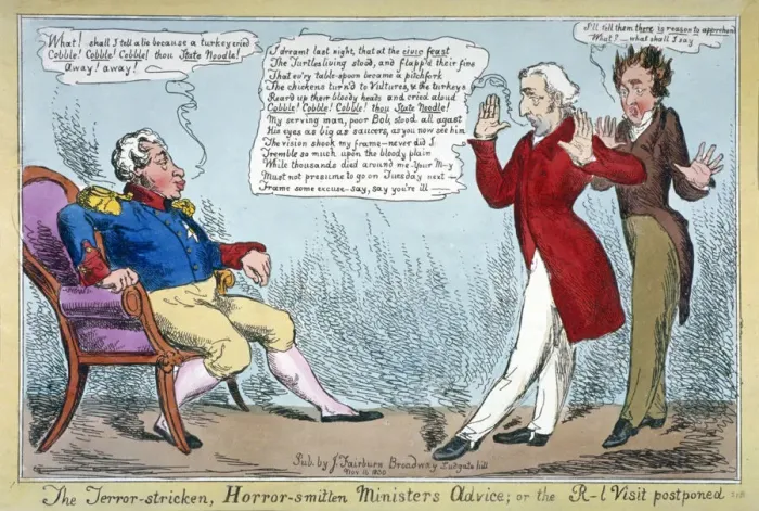 Framed Print : The terror-stricken, horror-smitten ministers advice, or the R[oya]l visit postponed, 1830