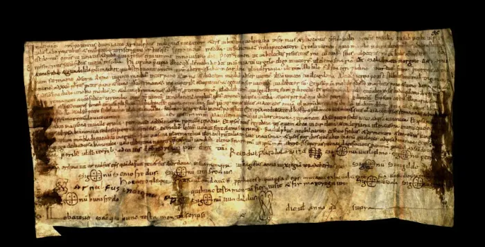 Framed Print : Testament of Arnulf, bishop of Vic, wounded in the expedition to Cordoba, parchment Framed Print : Testament of Arnulf, bishop of Vic, wounded in the expedition to Cordoba, parchment