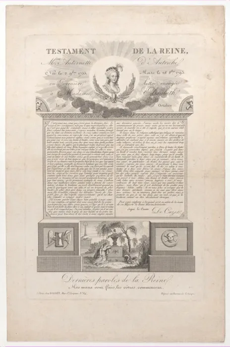 Framed Print : The testament and last words of Marie Antoinette, 1793-1819. 1793-1819. Creator: Anon Framed Print : The testament and last words of Marie Antoinette, 1793-1819. 1793-1819. Creator: Anon