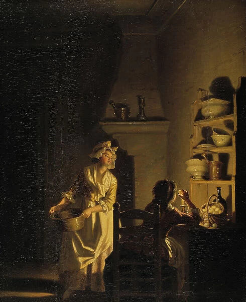 Testing Eggs. Interior of a Kitchen, late 18th-early 19th century. Creator: Per Hillestrom
