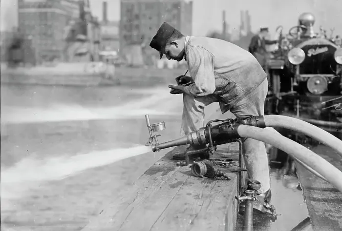 Framed Print : Testing fire engines, 1913. Creator: Bain News Service Framed Print : Testing fire engines, 1913. Creator: Bain News Service