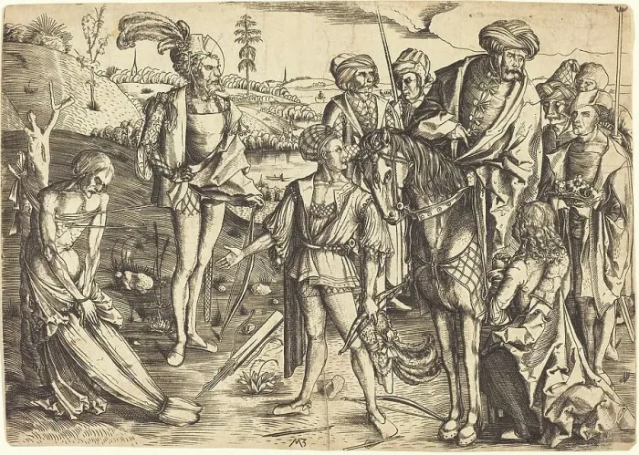 Framed Print : The Testing of the King's Sons, c. 1500. Creator: Master MZ Framed Print : The Testing of the King's Sons, c. 1500. Creator: Master MZ