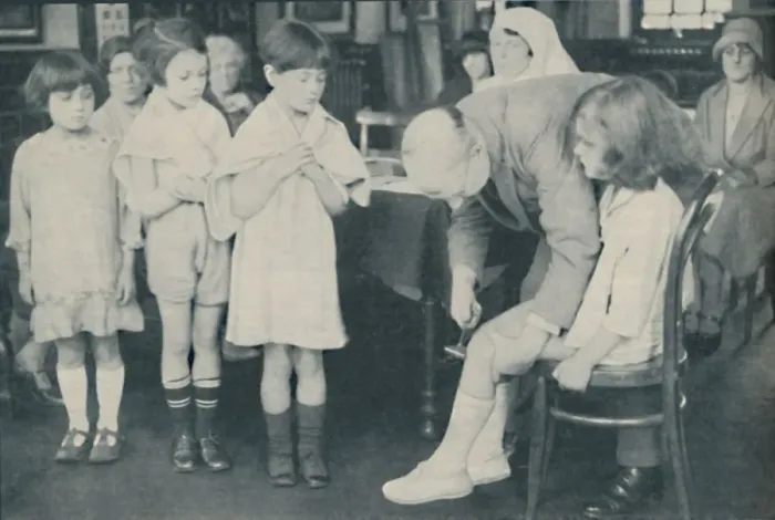 Framed Print : Testing the patella reflex for indication of nervous disease, c1935 Framed Print : Testing the patella reflex for indication of nervous disease, c1935