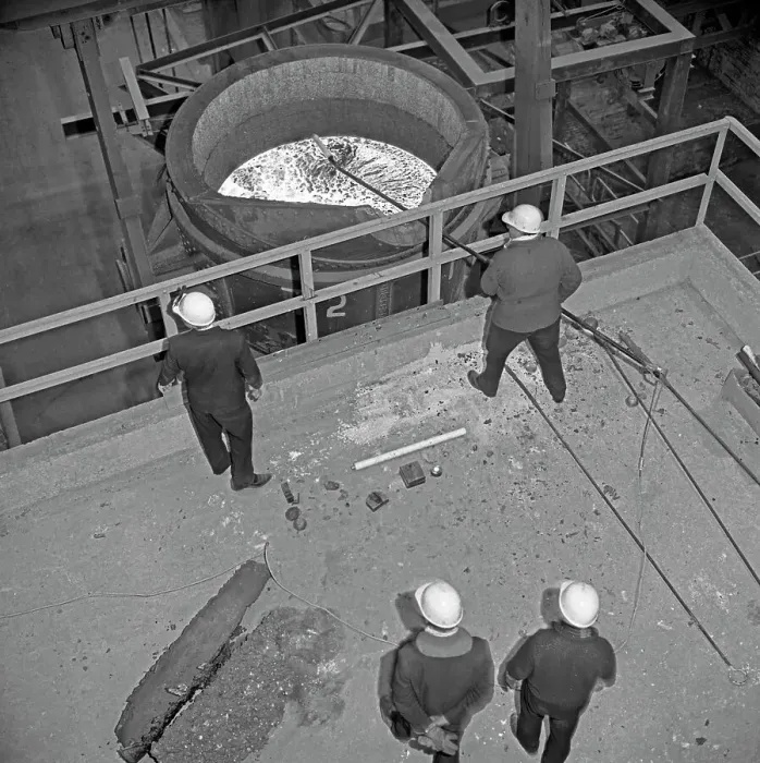 Framed Print : Testing the temperature of molten steel, Park Gate, Rotherham, South Yorkshire, 1964 Framed Print : Testing the temperature of molten steel, Park Gate, Rotherham, South Yorkshire, 1964