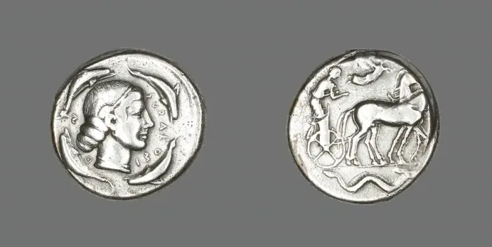 Framed Print : Tetradrachm (Coin) Depicting Arethusa, 474-450 BCE. Creator: Unknown Framed Print : Tetradrachm (Coin) Depicting Arethusa, 474-450 BCE. Creator: Unknown