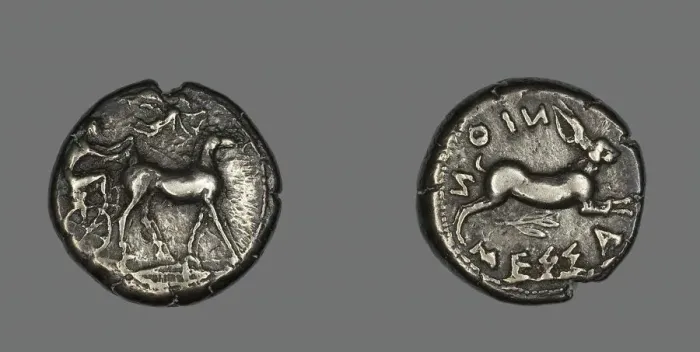 Framed Print : Tetradrachm (Coin) Depicting a Biga of Mules, 476-396 BCE. Creator: Unknown Framed Print : Tetradrachm (Coin) Depicting a Biga of Mules, 476-396 BCE. Creator: Unknown