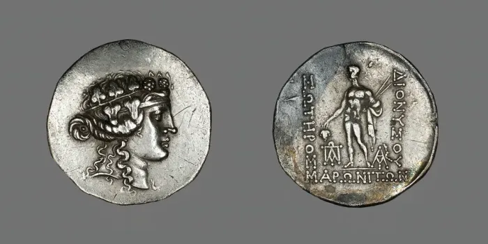 Framed Print : Tetradrachm (Coin) Depicting the God Dionysos, mid-2nd century BCE. Creator: Unknown Framed Print : Tetradrachm (Coin) Depicting the God Dionysos, mid-2nd century BCE. Creator: Unknown