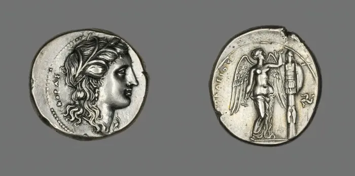 Framed Print : Tetradrachm (Coin) Depicting the Goddess Persephone, 310-307 BCE. Creator: Unknown Framed Print : Tetradrachm (Coin) Depicting the Goddess Persephone, 310-307 BCE. Creator: Unknown