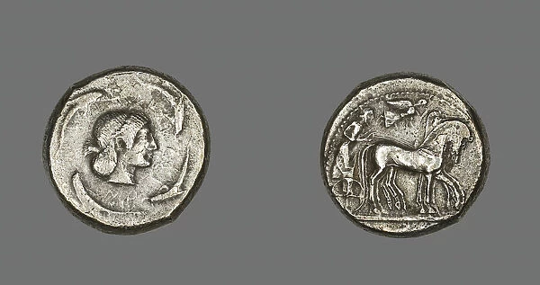 Tetradrachm (Coin) Depicting Quadriga with Bearded Charioteer, 485-478 BCE
