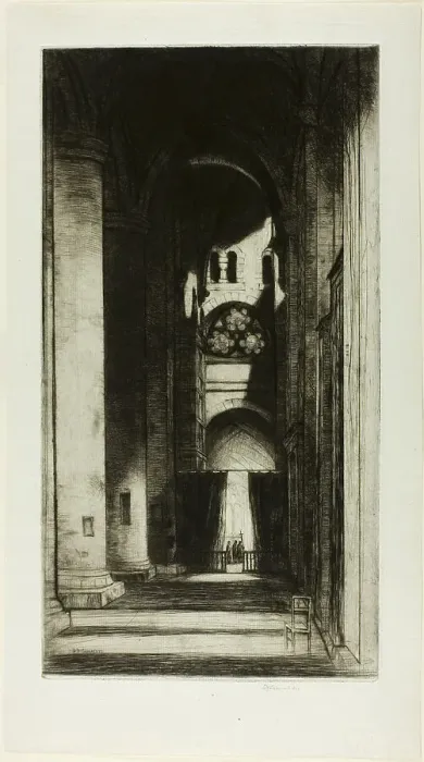 Framed Print : Tewkesbury Abbey, 1915. Creator: David Young Cameron Framed Print : Tewkesbury Abbey, 1915. Creator: David Young Cameron