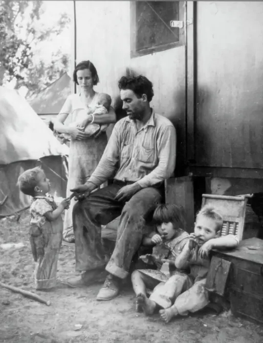 Framed Print : Texas tenant farmer in Marysville, California, migrant camp during the peach season, 1935. Creator: Dorothea Lange Framed Print : Texas tenant farmer in Marysville, California, migrant camp during the peach season, 1935. Creator: Dorothea Lange