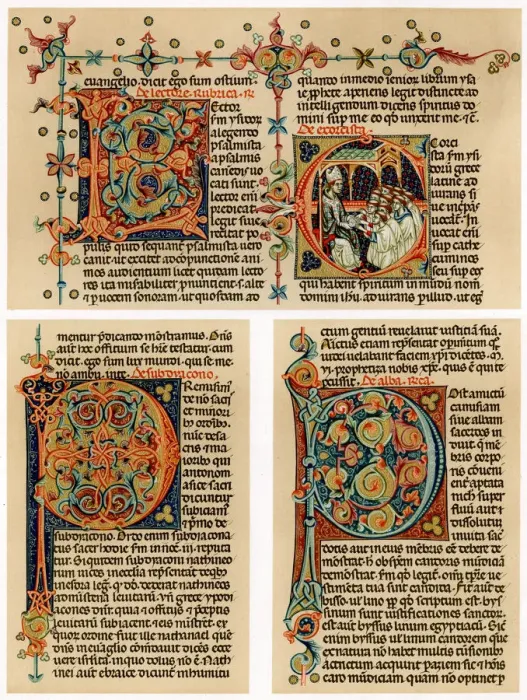 Framed Print : Text page with illuminated initial letters, 14th century