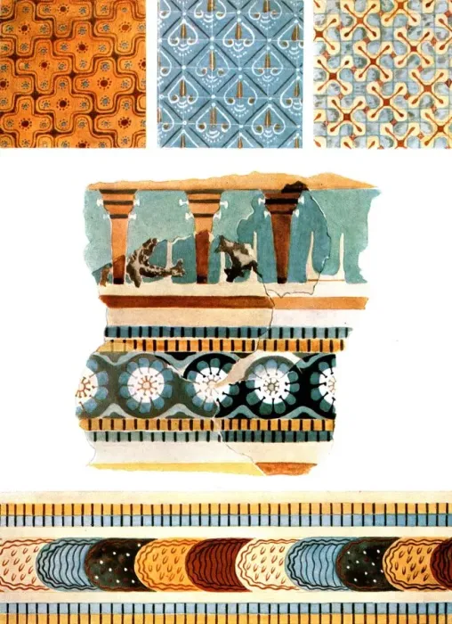 Framed Print : Textile patterns and fresco fragments from Crete, Greece, (1928). Creator: Unknown Framed Print : Textile patterns and fresco fragments from Crete, Greece, (1928). Creator: Unknown