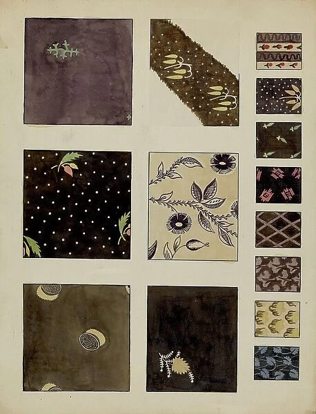 Textiles from Patchwork Quilt, c. 1936. Creator: Millia Davenport