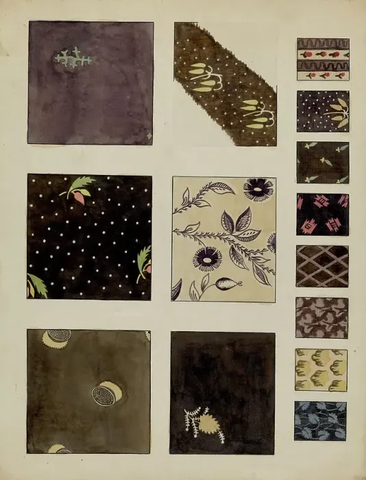 Framed Print : Textiles from Patchwork Quilt, c. 1936. Creator: Millia Davenport Framed Print : Textiles from Patchwork Quilt, c. 1936. Creator: Millia Davenport