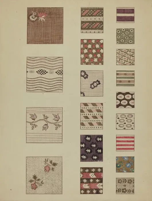 Framed Print : Textiles from Quilt, c. 1936. Creator: Millia Davenport Framed Print : Textiles from Quilt, c. 1936. Creator: Millia Davenport