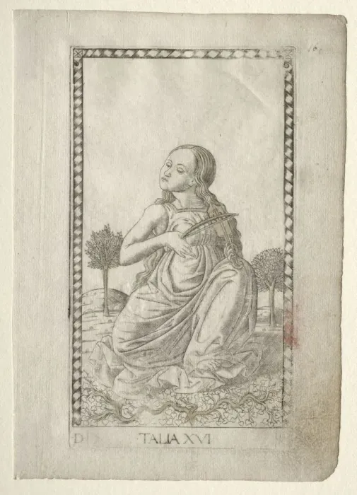 Framed Print : Thalia (comedy, pastoral poetry) (from the Tarocchi series D... before 1467. Creator Framed Print : Thalia (comedy, pastoral poetry) (from the Tarocchi series D... before 1467. Creator
