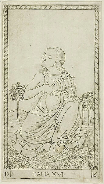 Thalia, plate sixteen from Apollo and the Muses, c.1465. Creator: Unknown