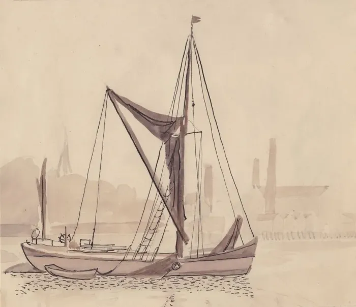Framed Print : Thames barge, 1951. Creator: Shirley Markham Framed Print : Thames barge, 1951. Creator: Shirley Markham