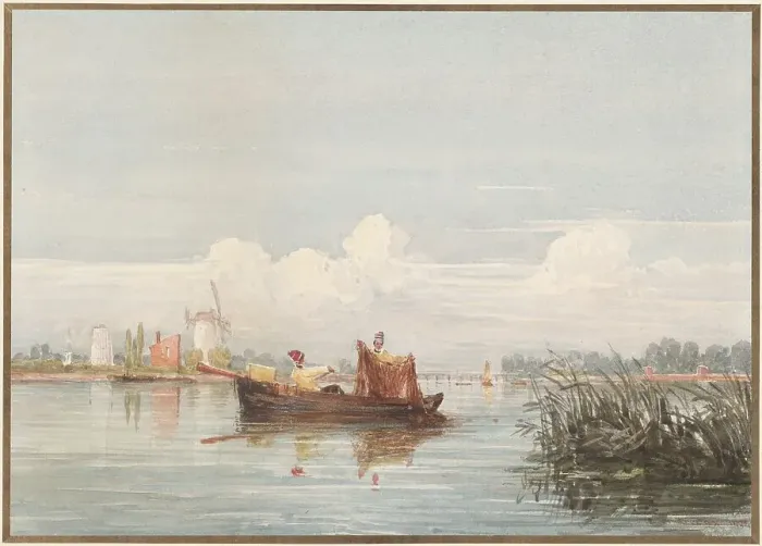 Framed Print : The Thames at Battersea, 1824. Creators: David Cox, David Cox the elder Framed Print : The Thames at Battersea, 1824. Creators: David Cox, David Cox the elder