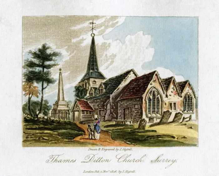 Framed Print : Thames Ditton church, Surrey, 1816. Artist: I Hassell Framed Print : Thames Ditton church, Surrey, 1816. Artist: I Hassell