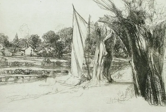 Framed Print : Thames Ditton - With a Sail, 1864. Creator: Francis Seymour Haden Framed Print : Thames Ditton - With a Sail, 1864. Creator: Francis Seymour Haden