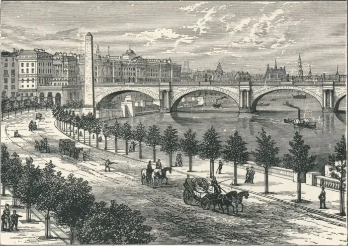 Framed Print : The Thames Embankment, showing Cleopatras Needle, 1896 Framed Print : The Thames Embankment, showing Cleopatras Needle, 1896