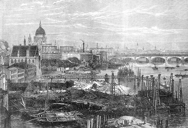 The Thames Embankment Works, viewed from King's College, 1864. Creator: Mason Jackson