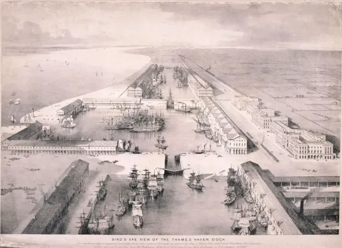 Framed Print : Thames Haven Dock, London, c1830. Artist: Thomas Allom Framed Print : Thames Haven Dock, London, c1830. Artist: Thomas Allom
