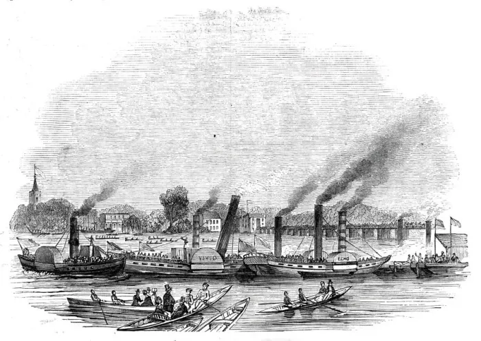Framed Print : Thames Regatta, Putney Bridge, 1844. Creator: Unknown Framed Print : Thames Regatta, Putney Bridge, 1844. Creator: Unknown