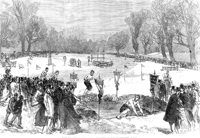 Framed Print : The Thames Rowing-Club athletic sports in Putney Park, 1869. Creator: Unknown Framed Print : The Thames Rowing-Club athletic sports in Putney Park, 1869. Creator: Unknown