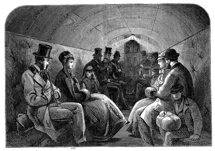 Framed Print : The Thames Subway at Tower-Hill: interior of carriage, 1870. Creator: Unknown Framed Print : The Thames Subway at Tower-Hill: interior of carriage, 1870. Creator: Unknown
