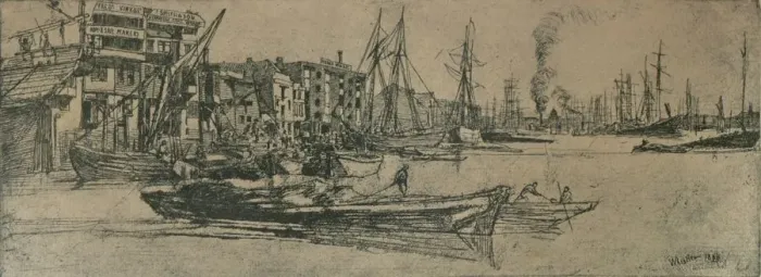 Framed Print : Thames Warehouses, 1859, (1904). Artist: James Abbott McNeill Whistler Framed Print : Thames Warehouses, 1859, (1904). Artist: James Abbott McNeill Whistler