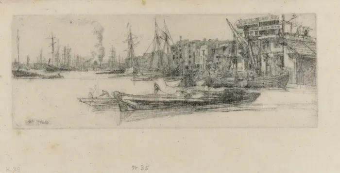 Framed Print : Thames Warehouses, 1859. Creator: James Abbott McNeill Whistler Framed Print : Thames Warehouses, 1859. Creator: James Abbott McNeill Whistler