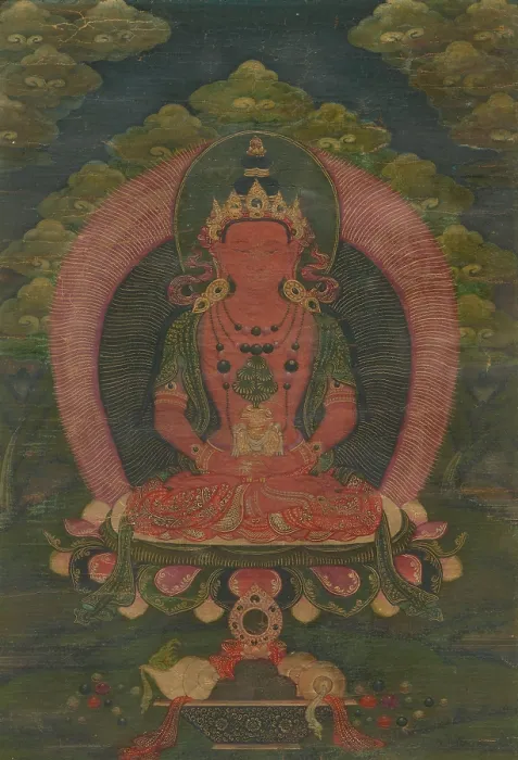 Framed Print : Thangka of Amitayus, 18th century. Creator: Tibetan culture Framed Print : Thangka of Amitayus, 18th century. Creator: Tibetan culture