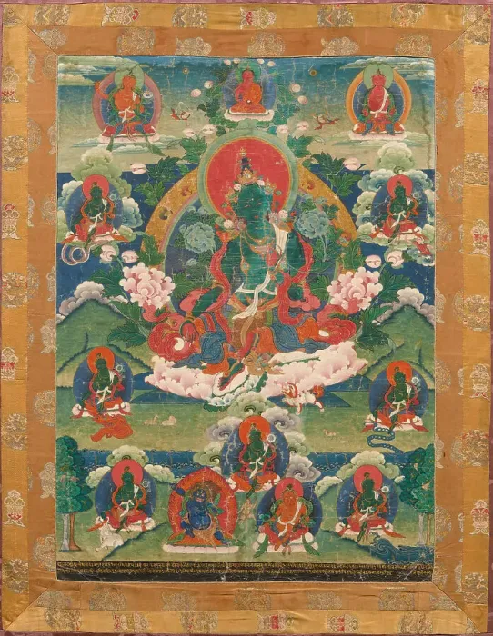Framed Print : Thangka of Green Tara, Savior from the Eight Dangers, 18th century. Creator: Tibetan culture Framed Print : Thangka of Green Tara, Savior from the Eight Dangers, 18th century. Creator: Tibetan culture