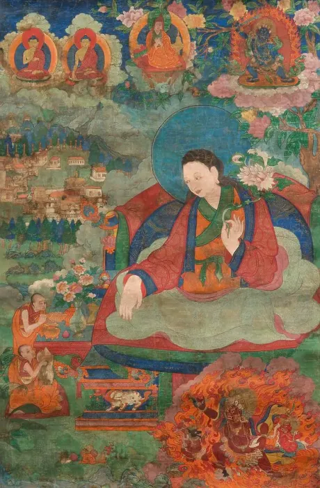 Framed Print : Thangka of Guru Dromtönpa, 18th century. Creator: Tibetan culture Framed Print : Thangka of Guru Dromtönpa, 18th century. Creator: Tibetan culture